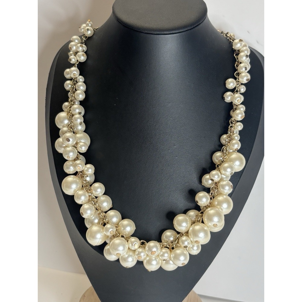 Faux Pearl Cluster Bubble Necklace Acrylic 21"- 23.5" Chain